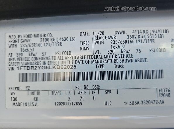 1FTBR2YG6LKB62025 2020 FORD TRANSIT  