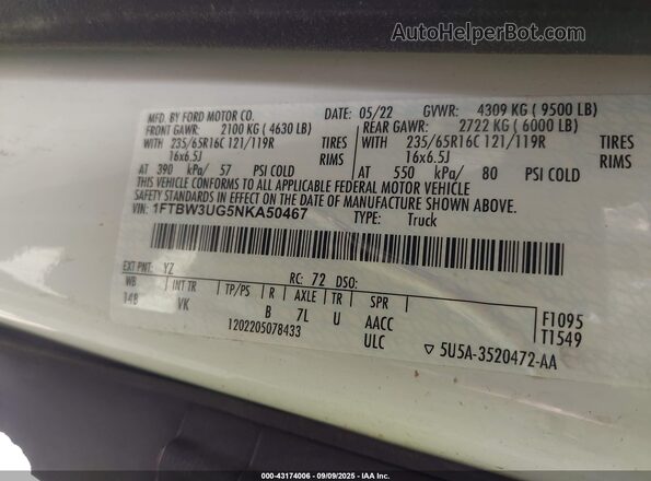 1FTBW3UG5NKA50467 2022 FORD TRANSIT-350 White Շարժիչի բաժամունքի տեսք