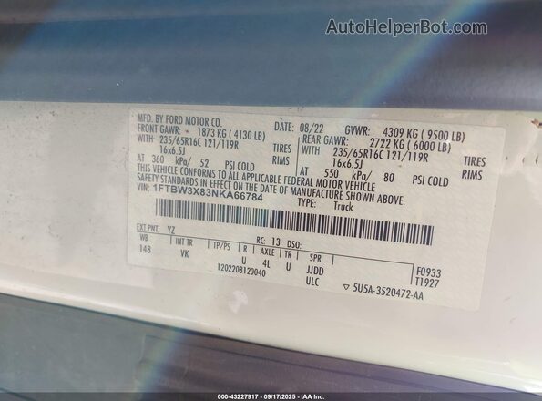 1FTBW3X83NKA66784 2022 FORD TRANSIT-350 White Widok komory silnika