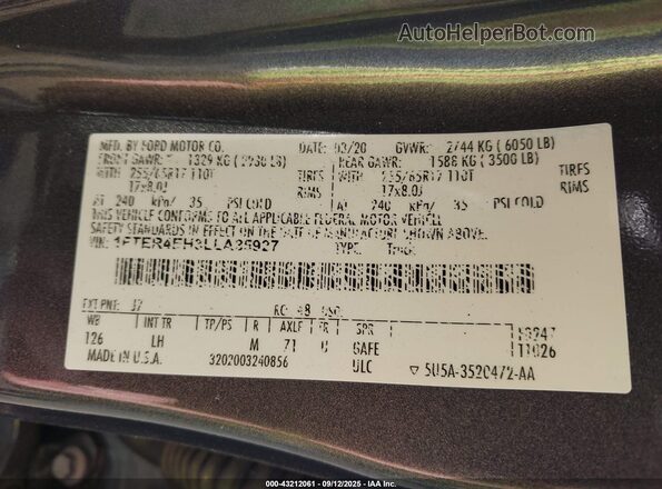 1FTER4EH3LLA35927 2020 FORD RANG Серый Вид подкапотного пространства