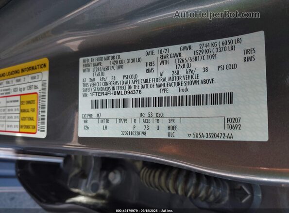1FTER4FH0MLD94376 2021 FORD RANG Gray 