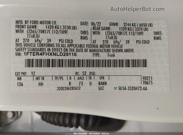 1FTER4FHXNLD29116 2022 FORD RANG Белый Вид подкапотного пространства