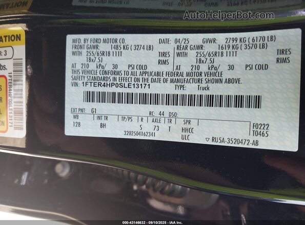 1FTER4HP0SLE13171 2025 FORD RANG Black 