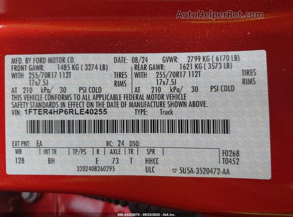 1FTER4HP6RLE40255 2024 FORD RANG Orange 