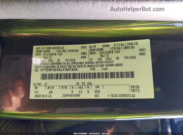 1FTEW1E55LFA07204 2020 FORD F150 Gray Շարժիչի բաժամունքի տեսք