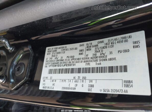 1FTEW1EG1JFE55731 2018 FORD F150 Black 