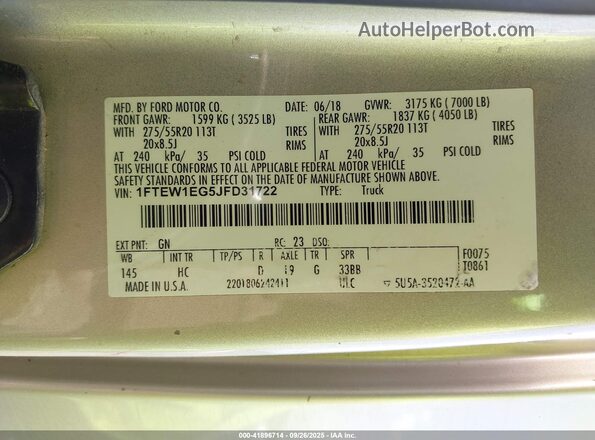 1FTEW1EG5JFD31722 2018 FORD F150 Beige Vista del compartimento del motor