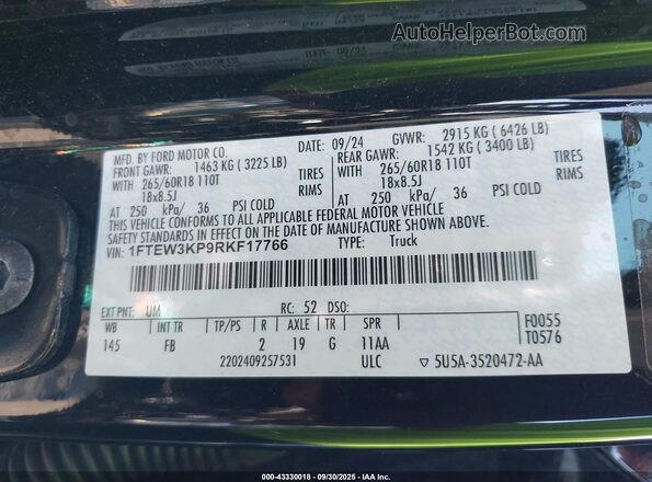 1FTEW3KP9RKF17766 2024 FORD F150 Black Widok komory silnika