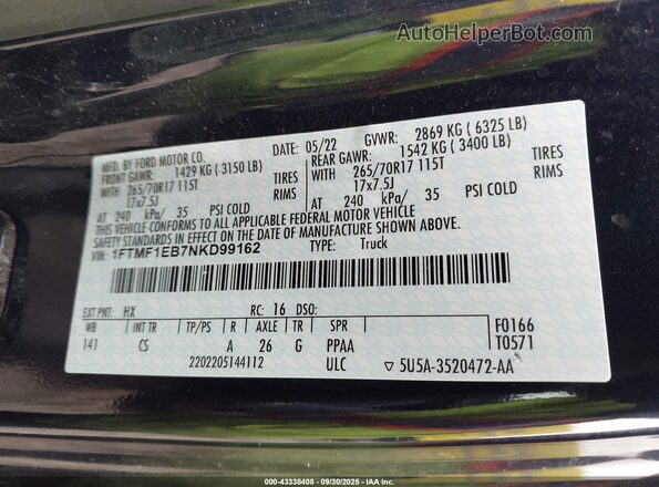 1FTMF1EB7NKD99162 2022 FORD F150 Dark Blue Widok komory silnika