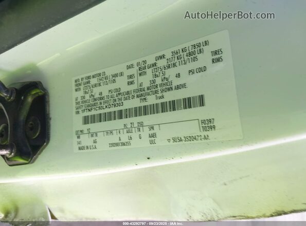 1FTNF1C50LKD79303 2020 FORD F150 Белый Вид подкапотного пространства