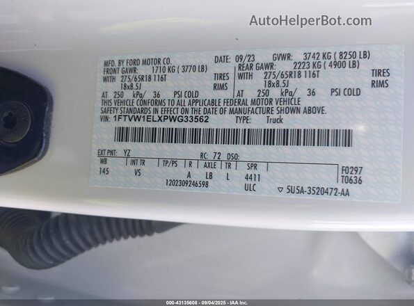 1FTVW1ELXPWG33562 2023 FORD F-150 LIGHTNING White Widok komory silnika