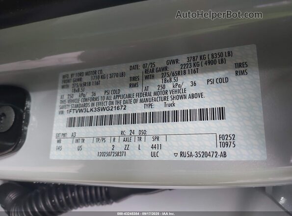 1FTVW3LK3SWG21672 2025 FORD F-150 LIGHTNING Серый Вид подкапотного пространства