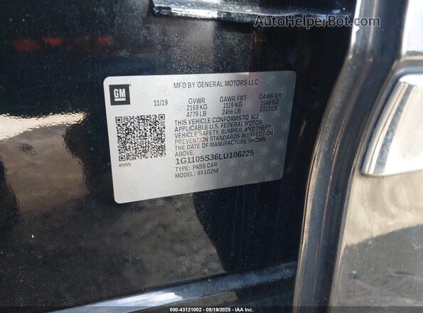 1G1105S36LU106225 2020 CHEVROLET IMPALA Black Engine compartment view