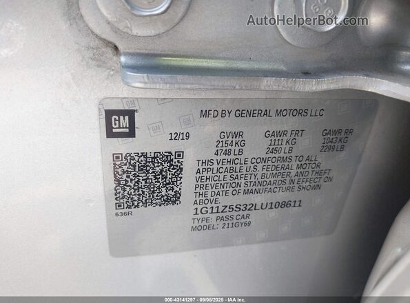 1G11Z5S32LU108611 2020 CHEVROLET IMPALA Silver Вид підкапотного простору