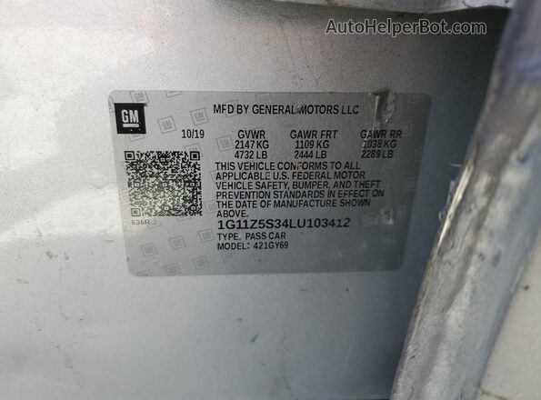 1G11Z5S34LU103412 2020 CHEVROLET IMPALA Серебряный Вид наклейки с VIN-кодом
