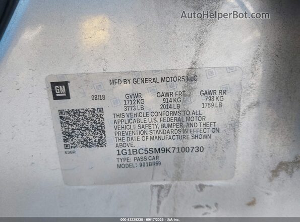 1G1BC5SM9K7100730 2019 CHEVROLET CRUZE Silver Вид підкапотного простору