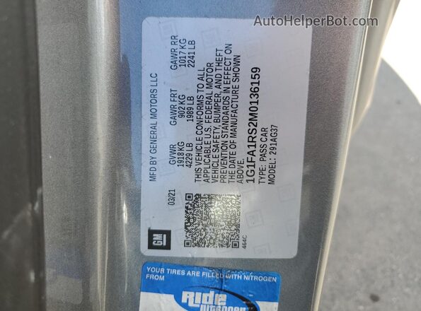 1G1FA1RS2M0136159 2021 CHEVROLET CAMARO Gray 
