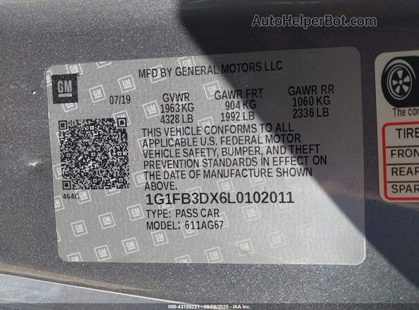 1G1FB3DX6L0102011 2020 CHEVROLET CAMARO Gray Vista del compartimento del motor