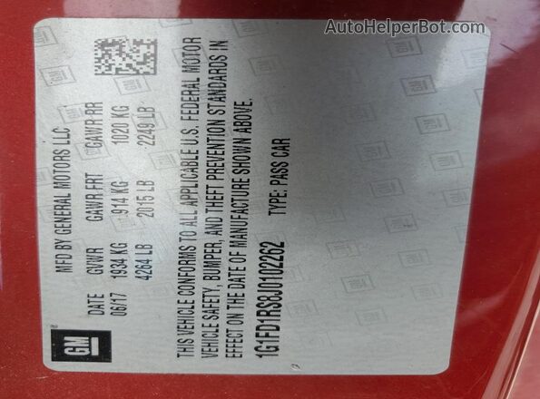 1G1FD1RS8J0102262 2018 CHEVROLET CAMARO Red 