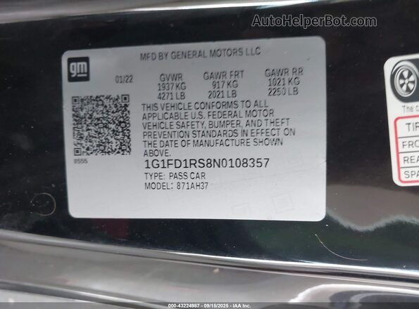 1G1FD1RS8N0108357 2022 CHEVROLET CAMARO Black Widok komory silnika