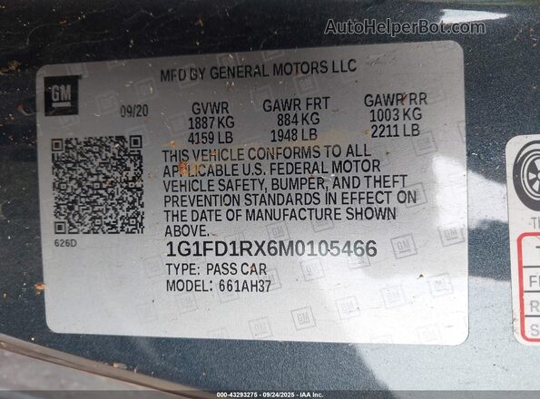 1G1FD1RX6M0105466 2021 CHEVROLET CAMARO Blue Widok komory silnika