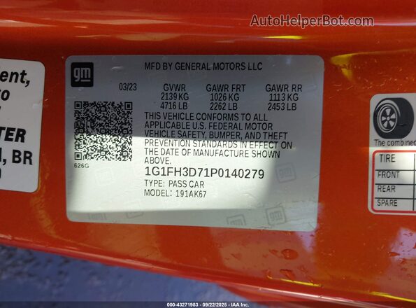 1G1FH3D71P0140279 2023 CHEVROLET CAMARO Orange Вид підкапотного простору