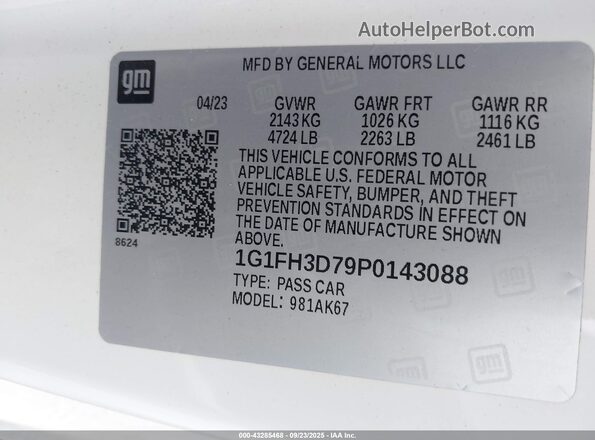 1G1FH3D79P0143088 2023 CHEVROLET CAMARO White Engine compartment view