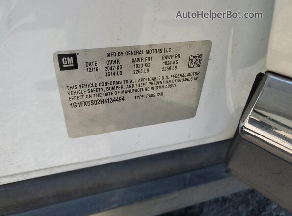 1G1FX6S02H4134494 2017 CHEVROLET BOLT White 