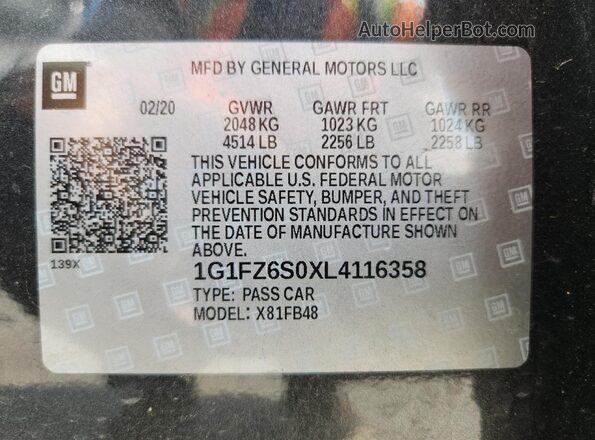 1G1FZ6S0XL4116358 2020 CHEVROLET BOLT Gray 