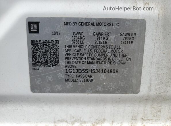 1G1JB5SH5J4104808 2018 CHEVROLET SONIC White 