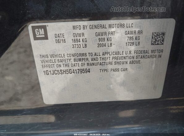 1G1JC5SH5G4179594 2016 CHEVROLET SONIC Black Vista del compartimento del motor