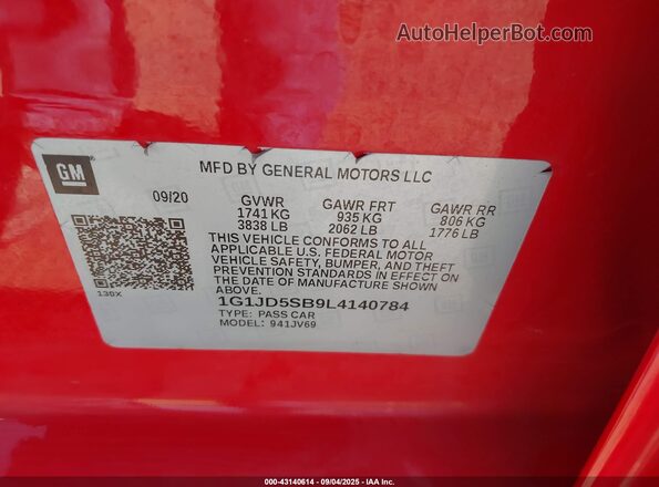 1G1JD5SB9L4140784 2020 CHEVROLET SONIC Red Engine compartment view