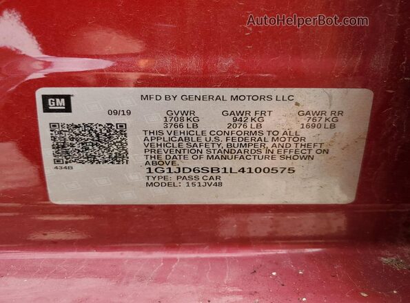 1G1JD6SB1L4100575 2020 CHEVROLET SONIC Red Շարժիչի բաժամունքի տեսք