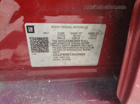 1G1JF6SB7J4100605 2018 CHEVROLET SONIC Maroon 