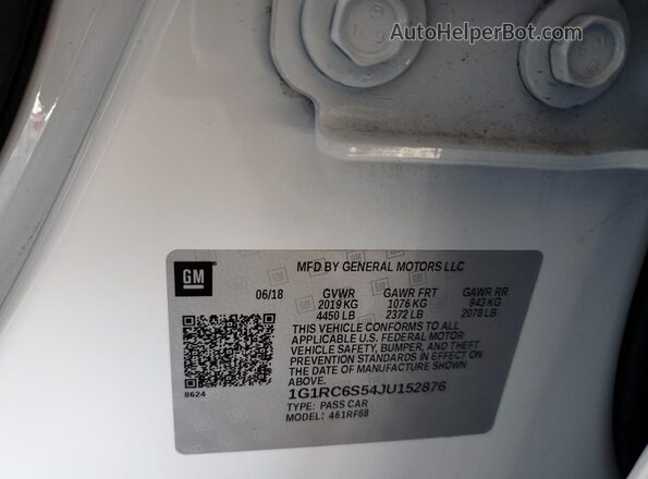 1G1RC6S54JU152876 2018 CHEVROLET VOLT Белый 