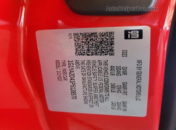 1G1YA2D41P5128570 2023 CHEVROLET CORVETTE Red 