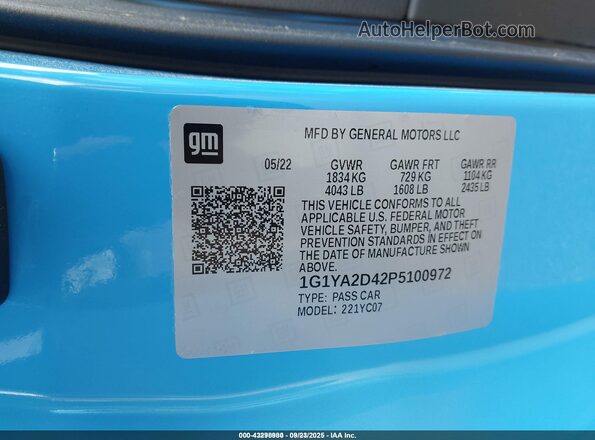 1G1YA2D42P5100972 2023 CHEVROLET CORVETTE Blue 