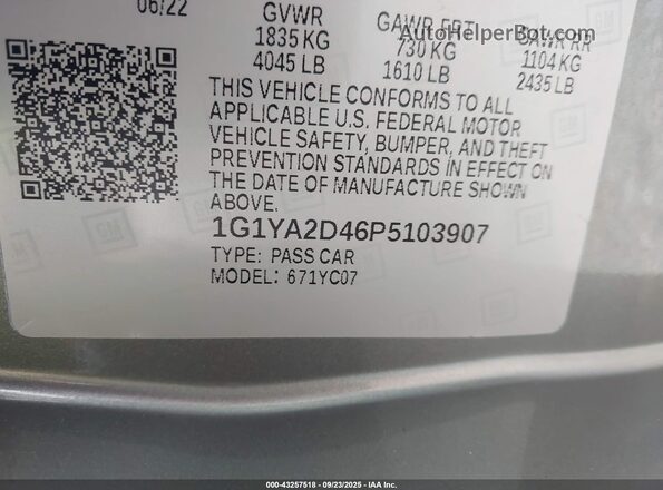 1G1YA2D46P5103907 2023 CHEVROLET CORVETTE Gray 