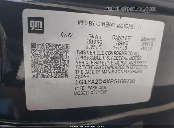1G1YA2D4XP5106700 2023 CHEVROLET CORVETTE Black 