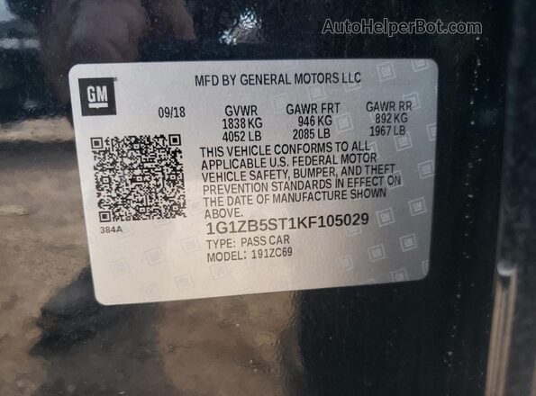 1G1ZB5ST1KF105029 2019 CHEVROLET MALIBU Black Вид наклейки з VIN-кодом