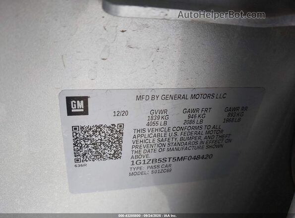 1G1ZB5ST5MF048420 2021 CHEVROLET MALIBU Silver Շարժիչի բաժամունքի տեսք