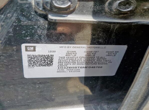 1G1ZB5ST6MF049768 2021 CHEVROLET MALIBU Black 