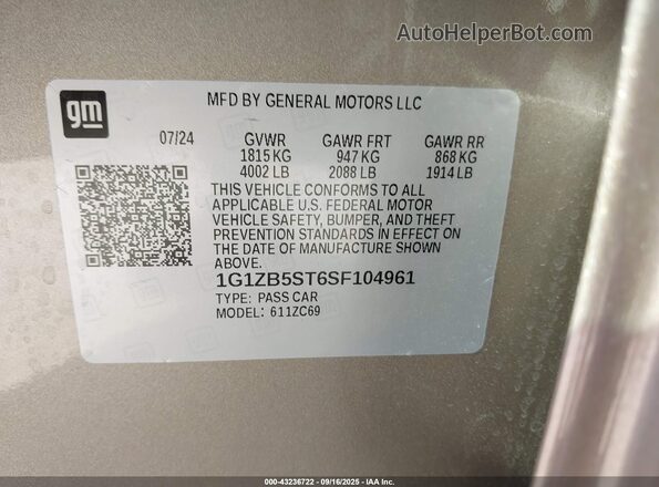 1G1ZB5ST6SF104961 2025 CHEVROLET MALIBU Tan Widok komory silnika