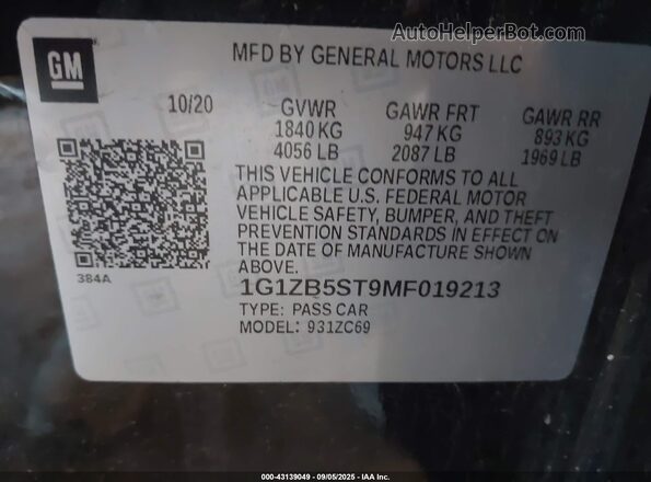 1G1ZB5ST9MF019213 2021 CHEVROLET MALIBU Black Vista del compartimento del motor