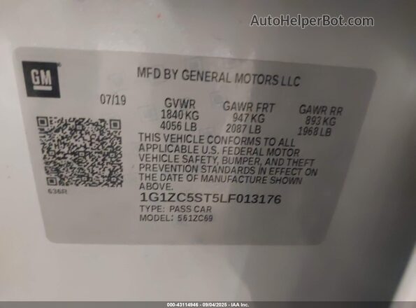 1G1ZC5ST5LF013176 2020 CHEVROLET MALIBU Серебряный Вид подкапотного пространства