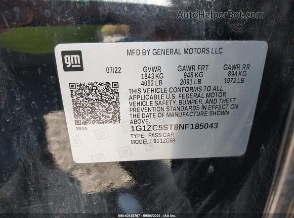1G1ZC5ST8NF185043 2022 CHEVROLET MALIBU Black ძრავის განყოფილების ხედი