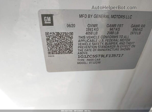 1G1ZC5ST9LF135717 2020 CHEVROLET MALIBU Белый Вид подкапотного пространства