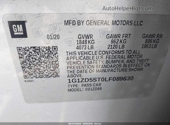 1G1ZD5ST0LF089630 2020 CHEVROLET MALIBU Silver ძრავის განყოფილების ხედი