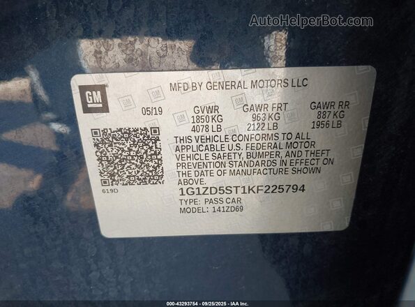 1G1ZD5ST1KF225794 2019 CHEVROLET MALIBU Blue Вид підкапотного простору
