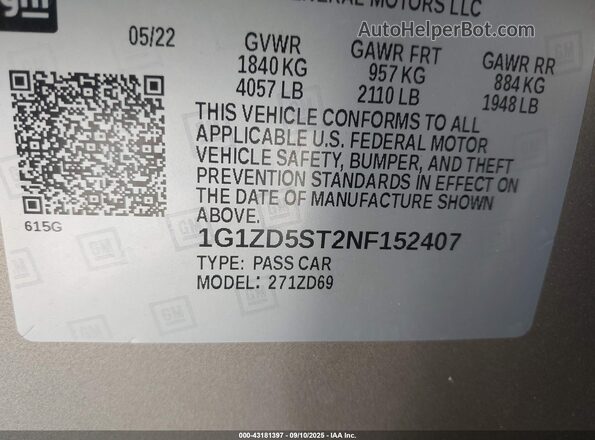 1G1ZD5ST2NF152407 2022 CHEVROLET MALIBU Gold Widok komory silnika